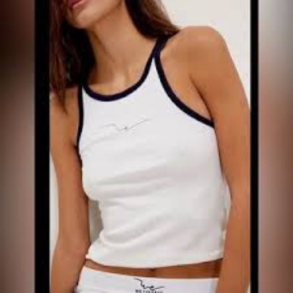 Free People White Tank Top with Black Trim